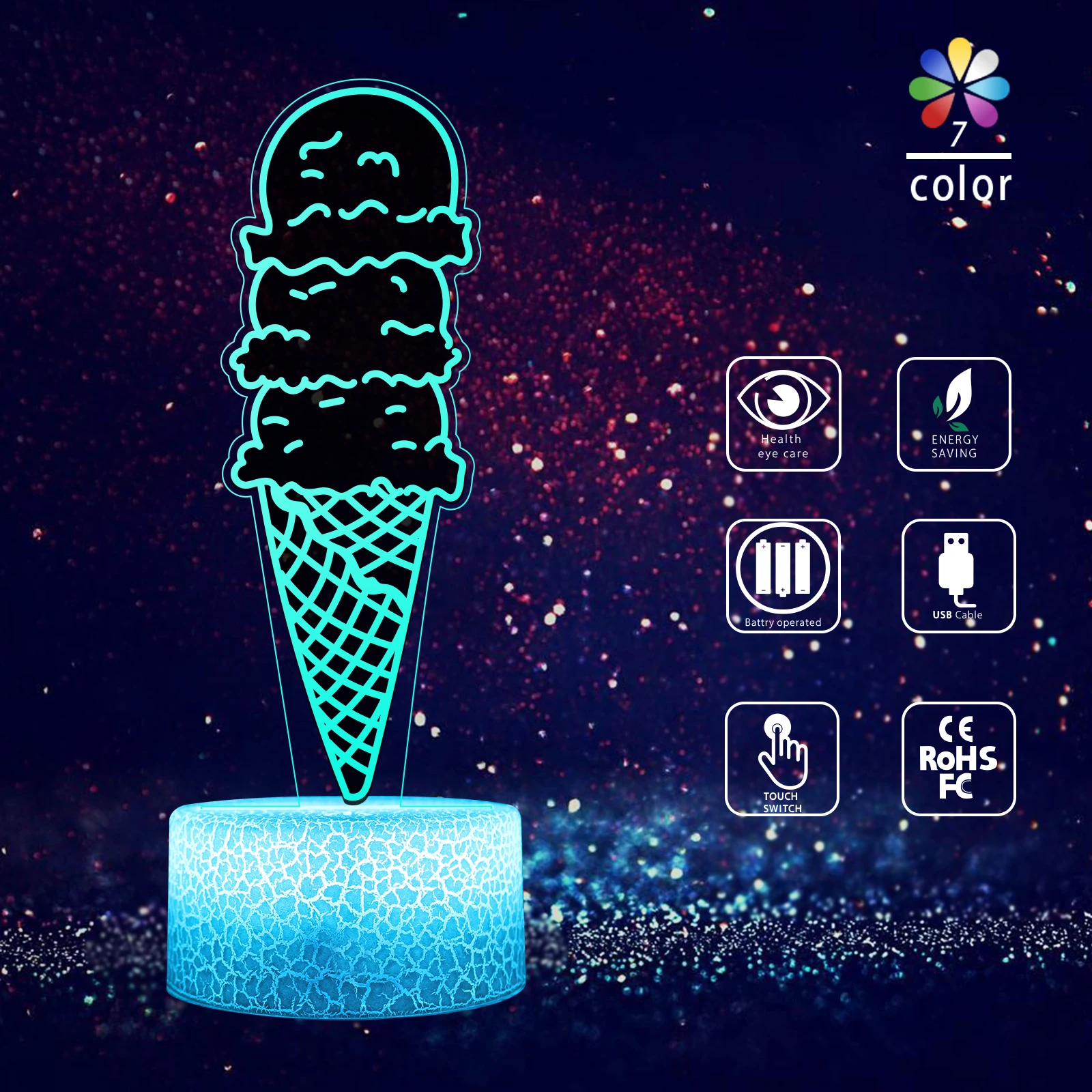 

Acrylic Led Night Light Cake Cartoon for Room Decorative Touch Sensor 7 Color Battery Powered Table Night Lamp 3D Kids Gift-11