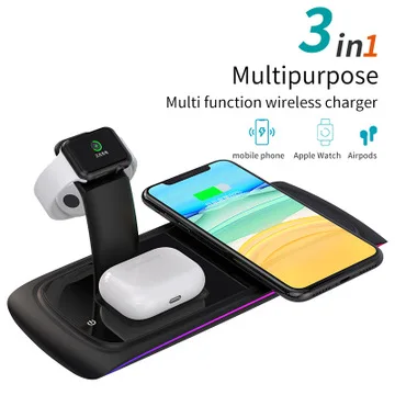 Док станция QI 3 в 1 беспроводное зарядное устройство для Apple Watch 5 4 2 iPhone 11 Pro Xs Max Samsung