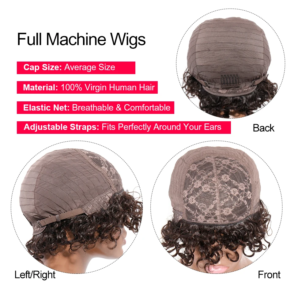 Pixie Cut Wig Human Hair Short Curly Human Hair Wigs For Women Human Hair Cheap Full Machine Wigs Short Curly Bob Wig With Bangs