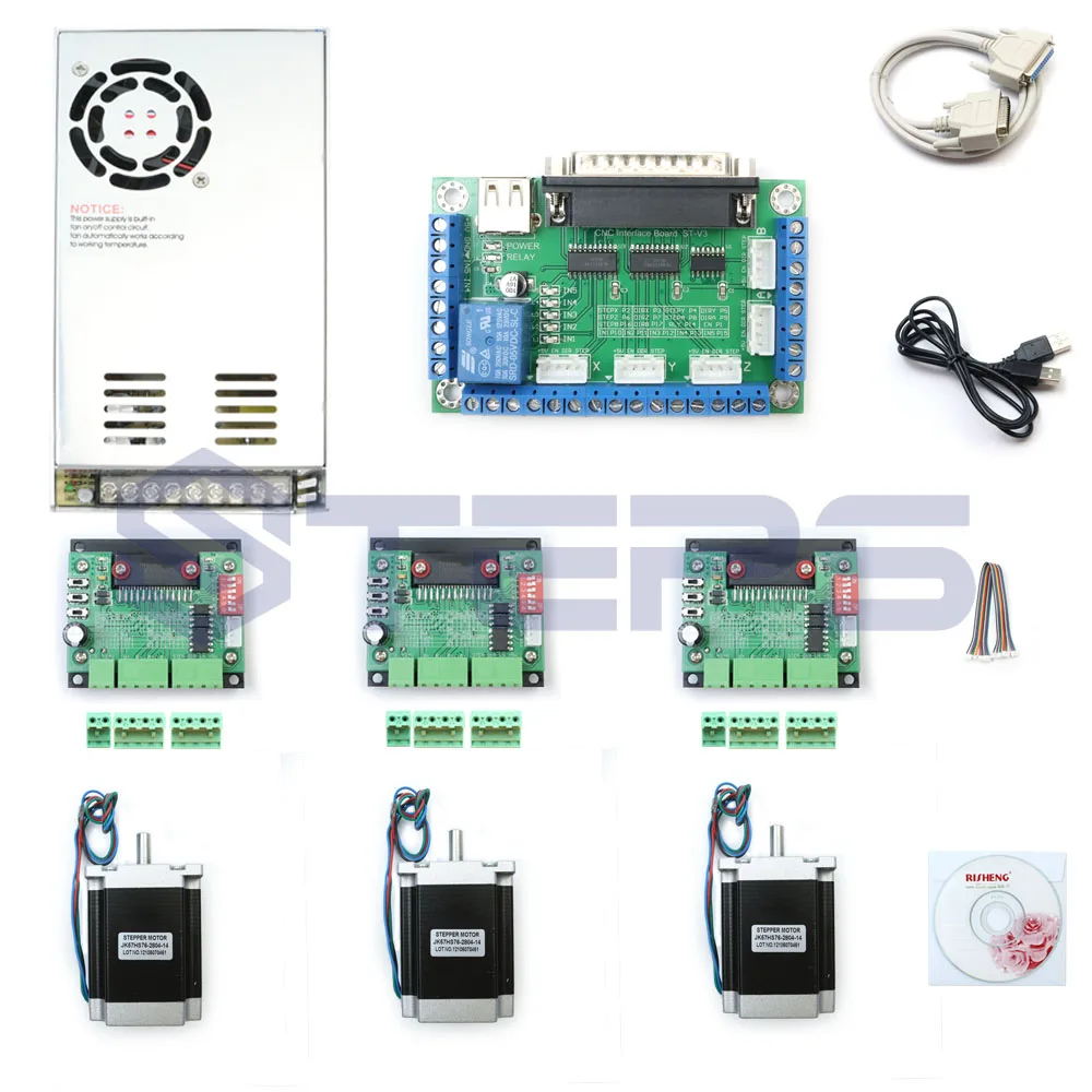 Комплект 3 осевого контроллера ЧПУ шаговый двигатель Nema23 76 мм 3A + CNC осевой TB6560