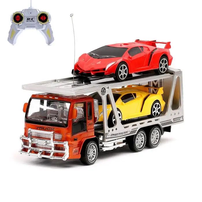 Грузовик радиоуправляемый Автовоз с 2 машинами работает от аккумулятора свет