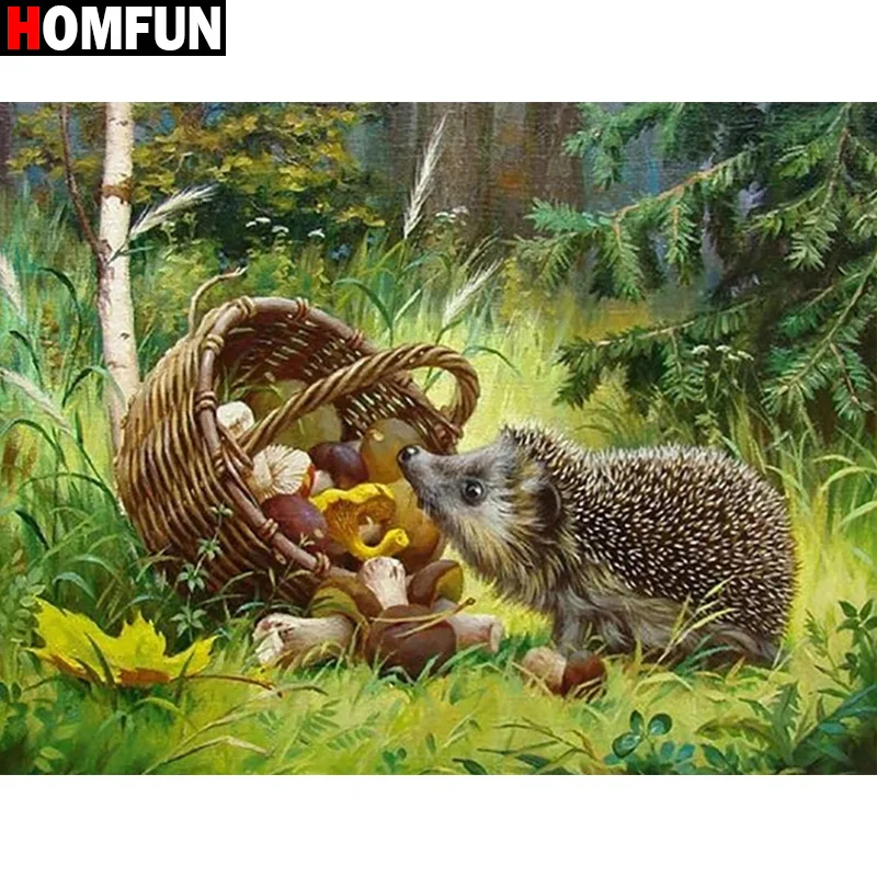 

Картина для алмазной вышивки HOMFUN «Корзина Ежика», квадратная/круглая картина 5D «сделай сам» с вышивкой крестиком, полное украшение