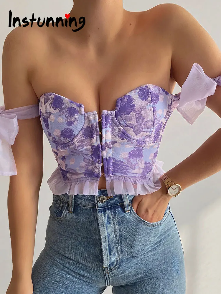 

Instunning Y2K Vintage Floral Print Cropped Top Lady Casual Sexy Tube Summer 2022 Sleeveless Streetwear Bustier Tank Tops Women