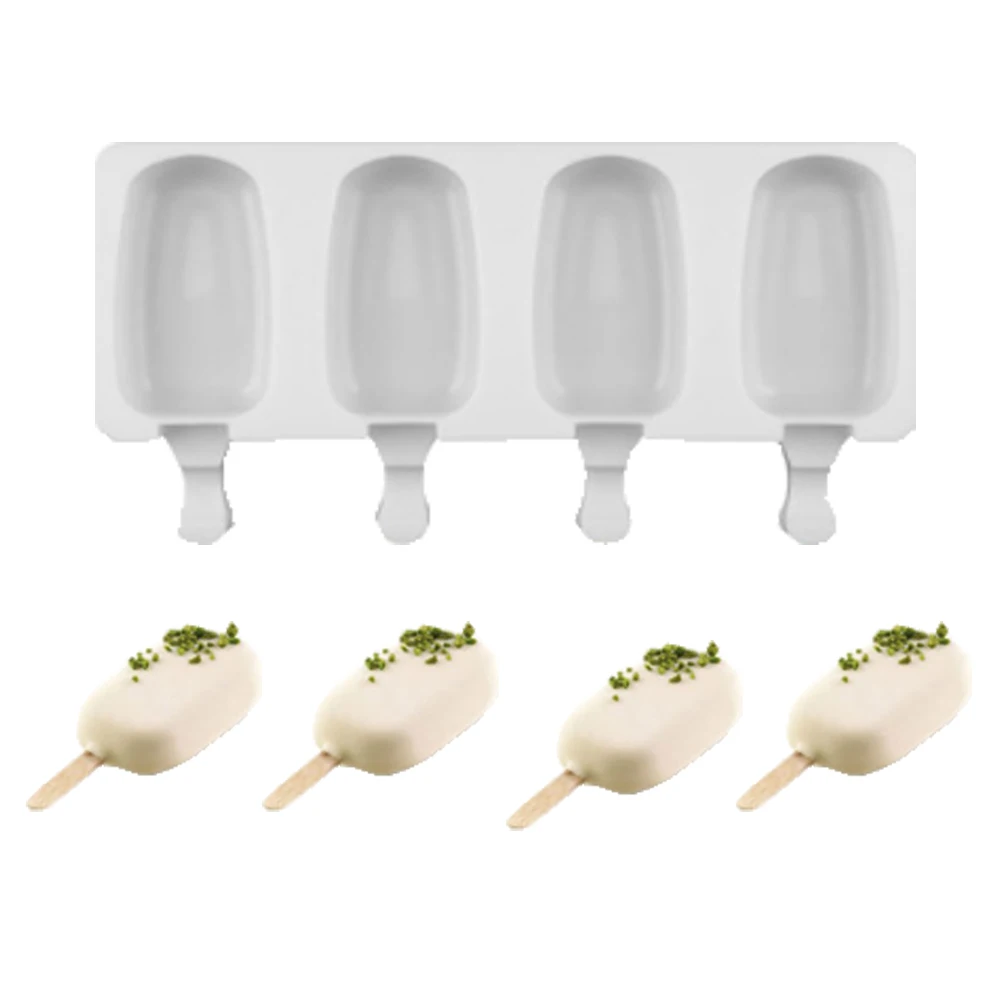 

White four-in-one homemade silicone ice cream mold, oval ice cream bar ice mold