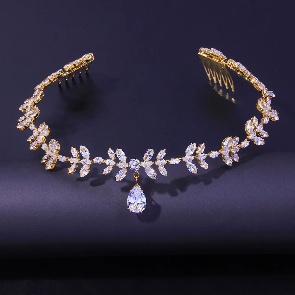 Женская повязка на голову с листьями кубическим цирконием украшение для волос