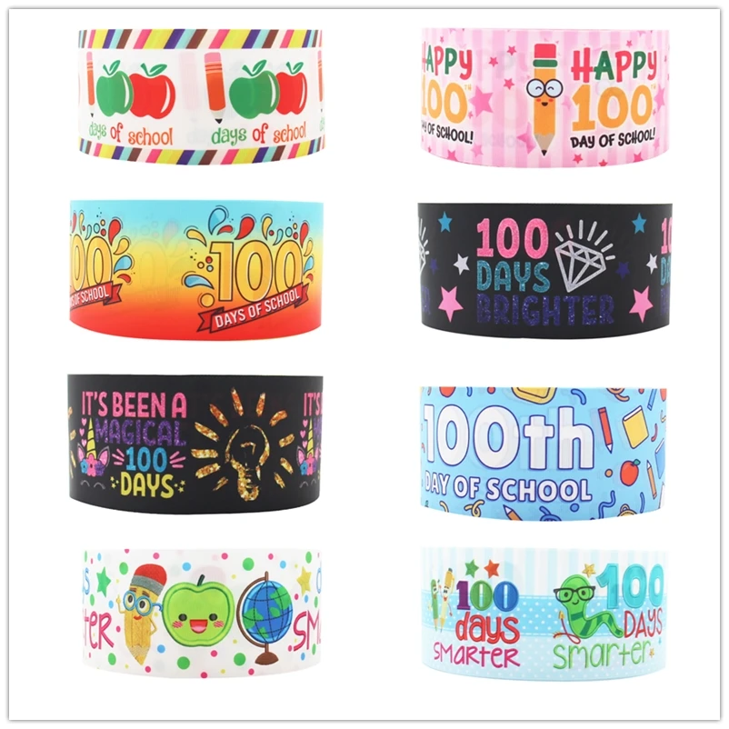 Новое поступление лента 50 ярдов 100 день школьные напечатан grosgrain ленты враг