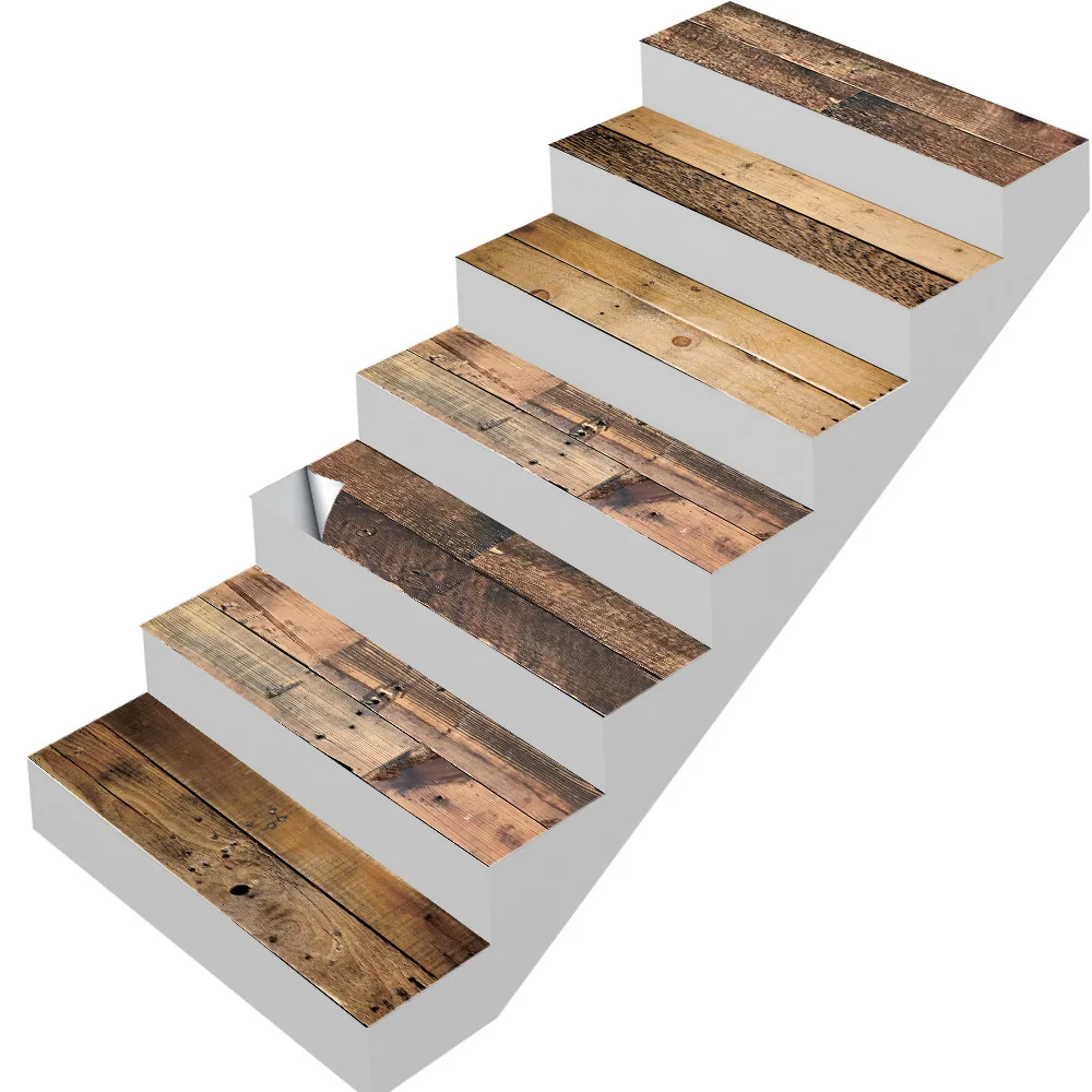 

Vintage Wooden Grain Stairway Vinyl Floor Adhesive Door Sticker DIY Waterproof Staircase Wallpaper For Stairs Decal Home Decor