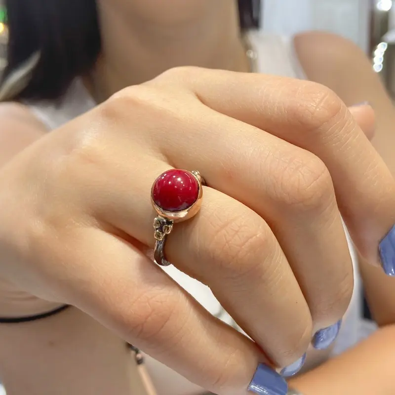 The Production Of handicrafts, Natural Coral Cubic Zirconia Authentic 925 Sterling Silver Ring