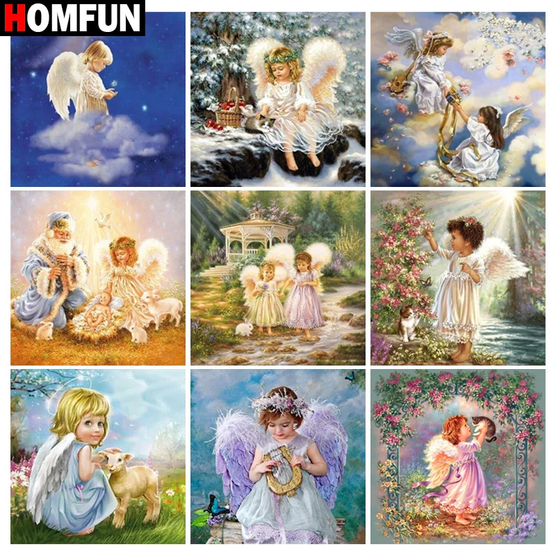 

Алмазная живопись HOMFUN «Ангел, детский ландшафт», картина из квадратных и круглых страз, 5D Вышивка крестиком, украшение для дома