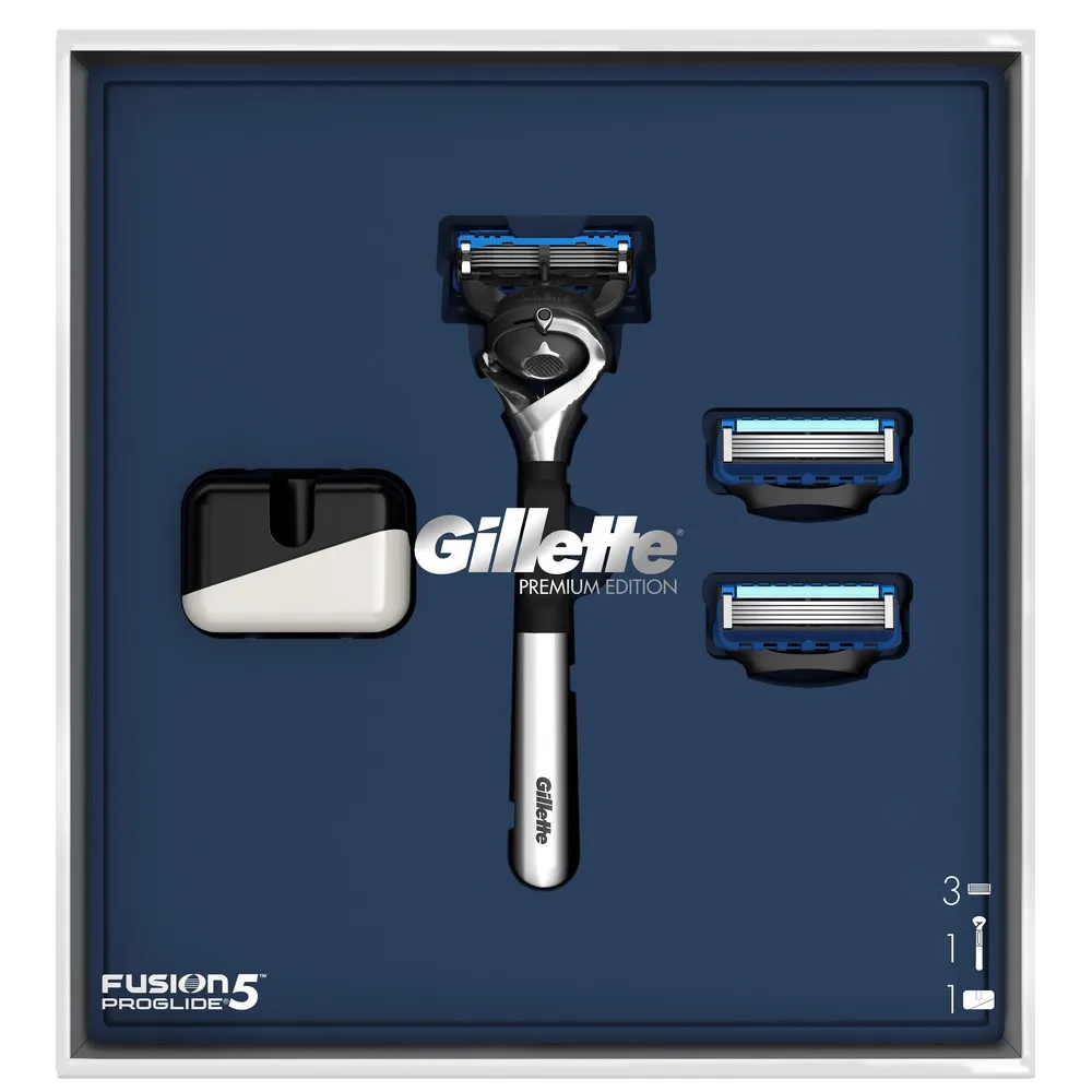 Gillette Подарочный Набор Бритва Fusion5 ProGlide Хром + 2 Кассеты Подставка | Красота и