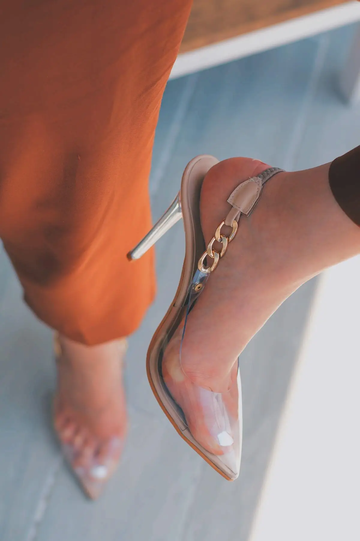 

Digora Nude Transparent Heels Women Heels Shoes new season high heels chain detail sexy women fashion