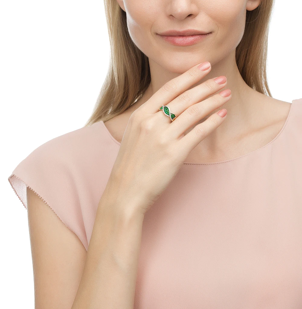 Золотое кольцо с изумрудами и бриллиантами SUNLIGHT проба 585|Кольца| |