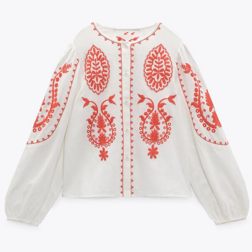 

Fashion Spring Za spring new commuter women's contrast embroidered shirt