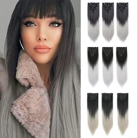 24 inch long straight hair extension 7pcsset 16 clips high tempreture synthetic hairpiece fiber black brown hairpiece