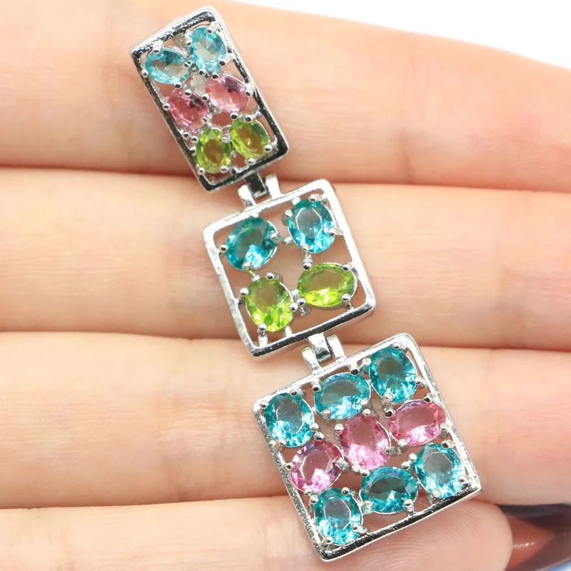 51x16 мм разноцветный длинный большой размер необычный Серебряный кулон с