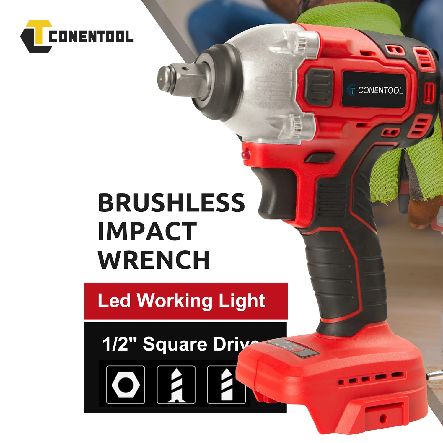 

CONENTOOL Rechargeable Brushless Wrench 18V Power Tool Cordless Electric Impact Wrench Torque 520N.M For Makita Battery