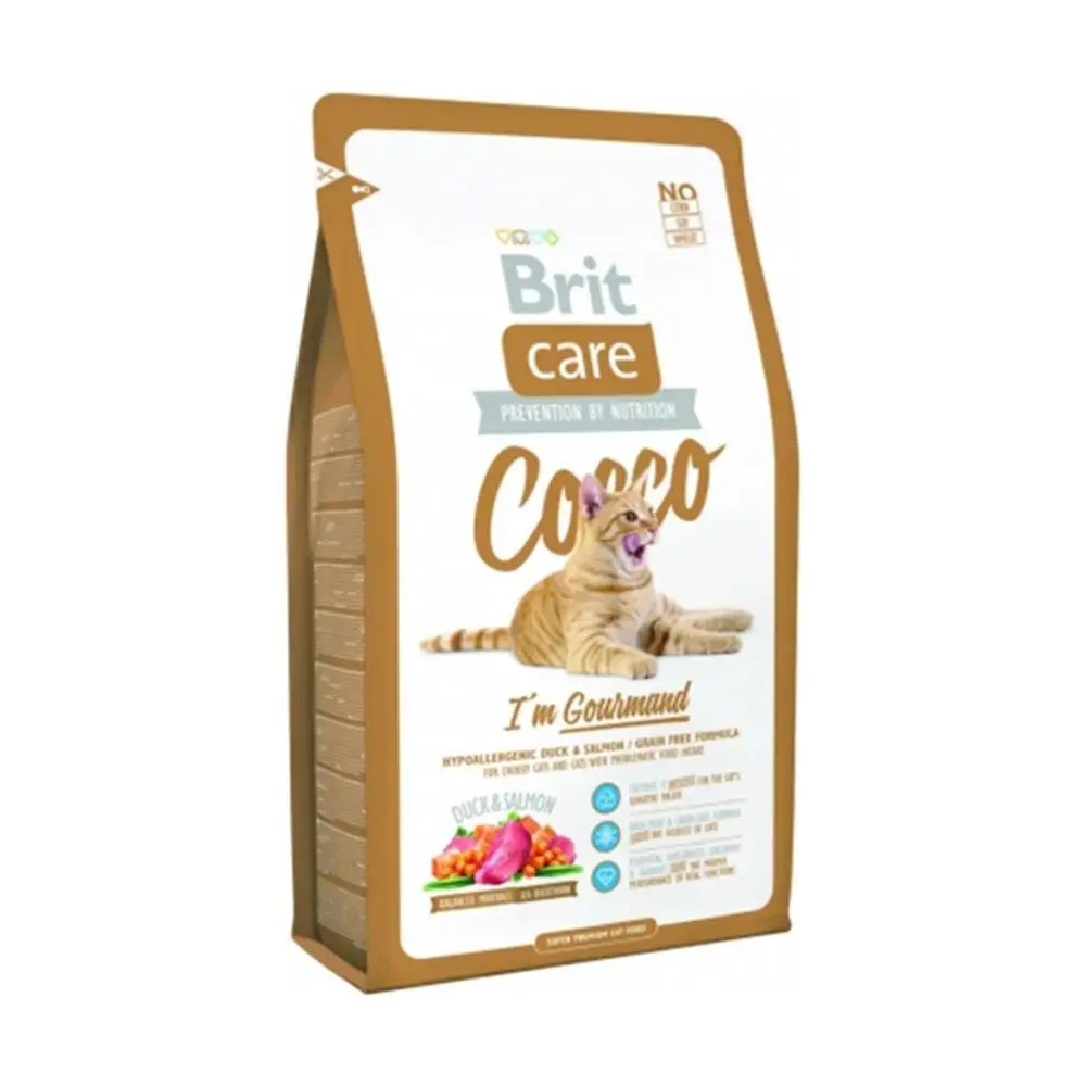 Кошачий копчик Brit Care изысканный кошачий корм с уткой и лососем без зерен 2 кг