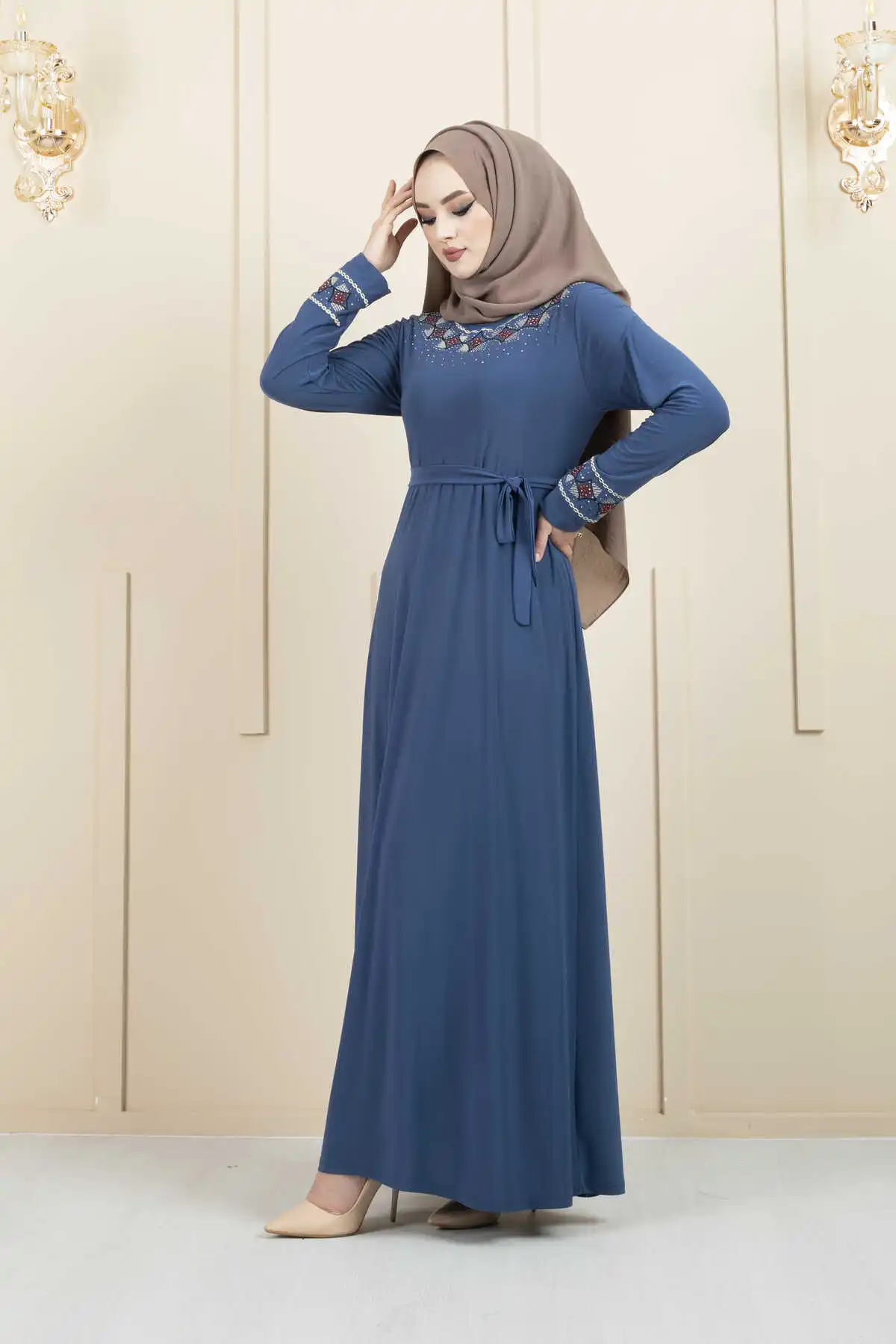 Женское платье с вышивкой под камень ИД Рамадан Дубай мусульманский хиджаб новый