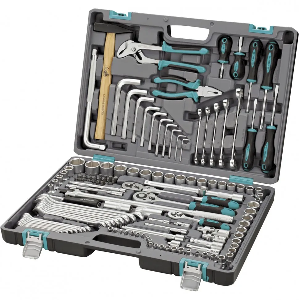 Набор инструментов 1/2 3/8 1/4 CrV пластиковый кейс 142 предмета Stels 14107 | Hand Tool Sets