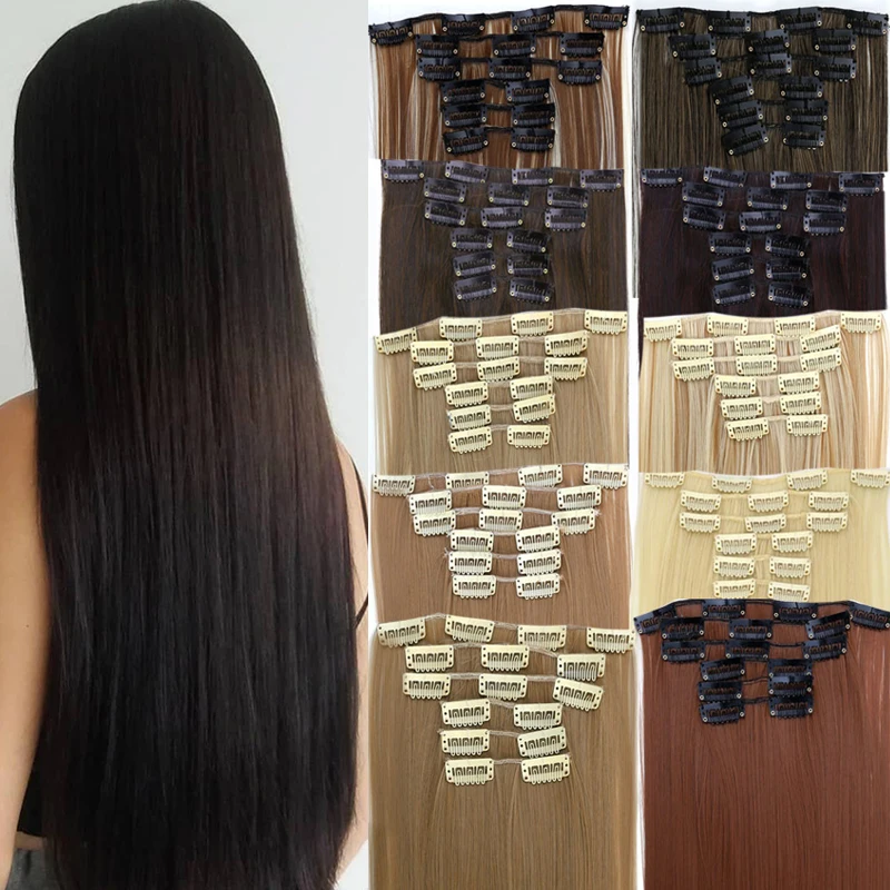 

LIHUI 6 Clip Synthetic long straight hair heat-resisting Hair extension piece Extensions Straight Loose Wave Hair Clips Thick