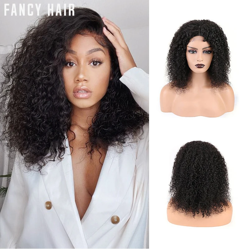 

Afro Kinky Curly Human Hair Wig 4x4 Closure Wig 250% Density Full Brazilian Hair Short Middle Part Yaki Afro Kinky Curly Wig