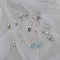 geometric round circle drop earring for women multicolor crystal fan asymmetric c shaped zircon earring charm party jewelry