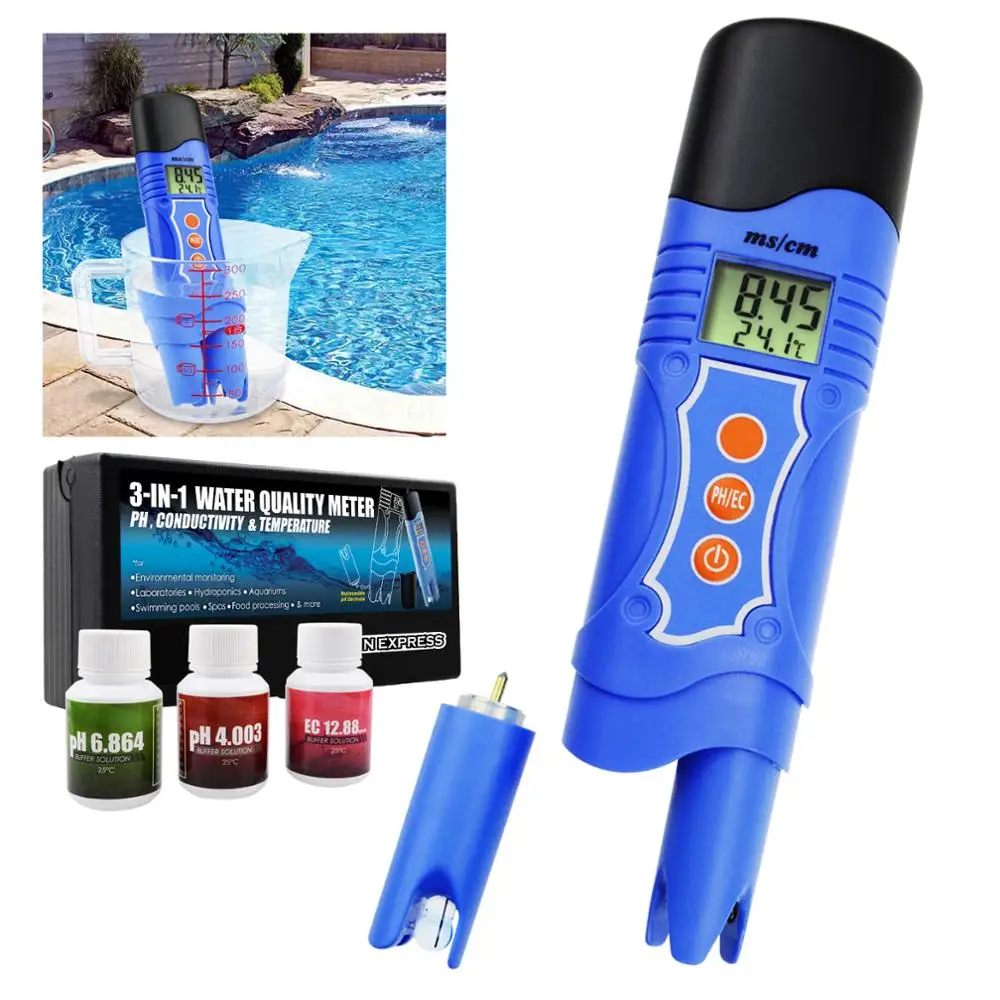 

3-in-1 Conductivity EC & pH & Temperature Meter 0.01mS/cm Resolution, Aquarium Hydroponics Tank Pool Lab Spa Digital Pen ATC