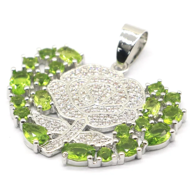 34x34 мм Красивый зеленый Перидот В Форме Розы с белым фианитом подарок для женщин