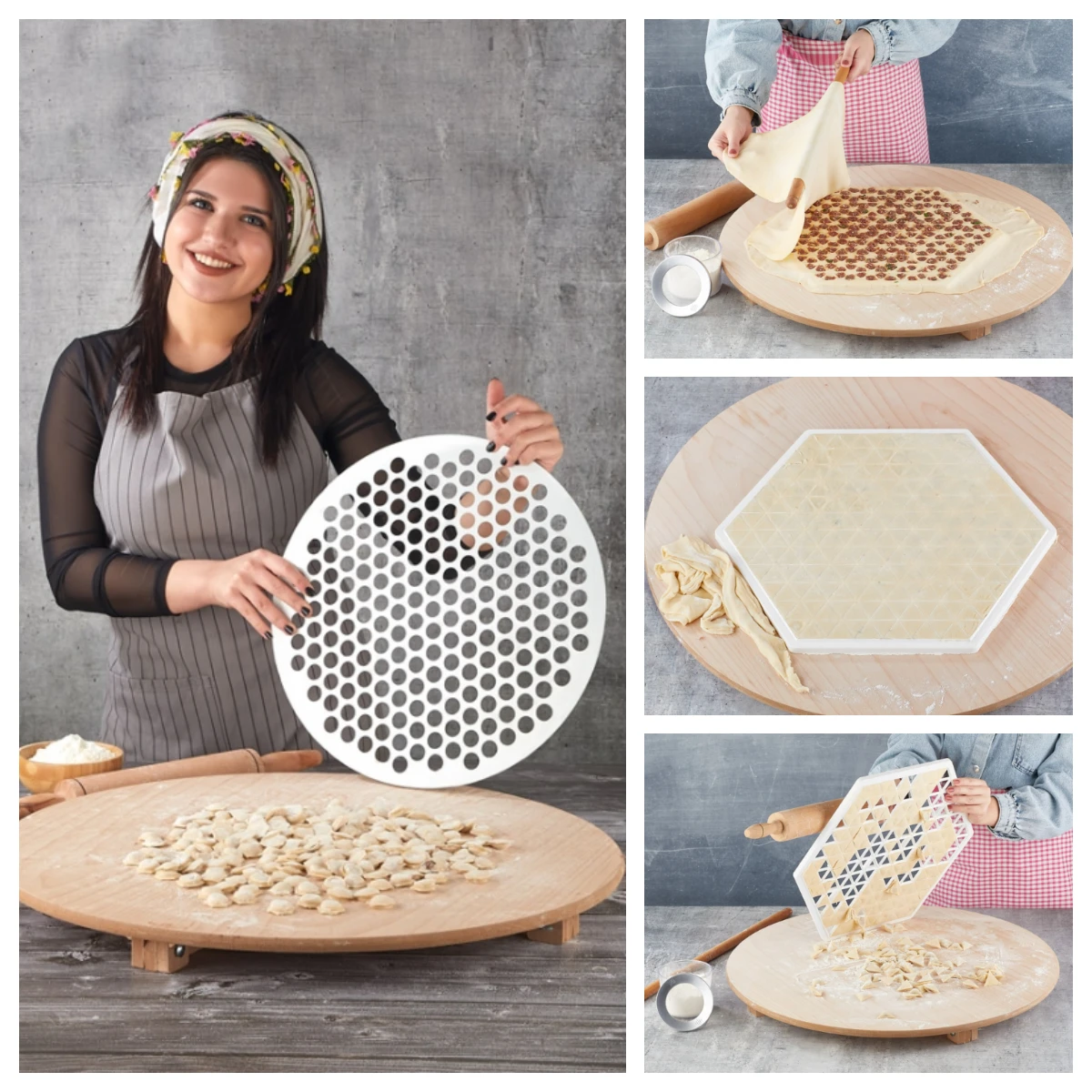 

Practical Triangular & Circular Ravioli Cutting Board Turkish Mantı Aparatus Traditional Food Slicer Разделочная доска для Равио