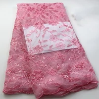 baby pink african beaded lace fabric 2022 high quality lace shining sequins french mesh material for wedding bridal dress