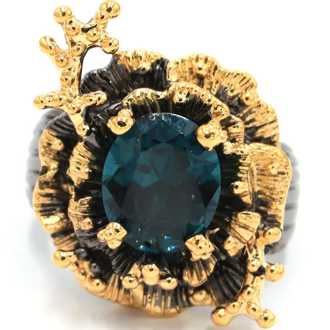 Кольца из серебра и золота 32x22 мм зеленый голубой топаз 18 4 г|silver ring|ring ringgarnet gold |