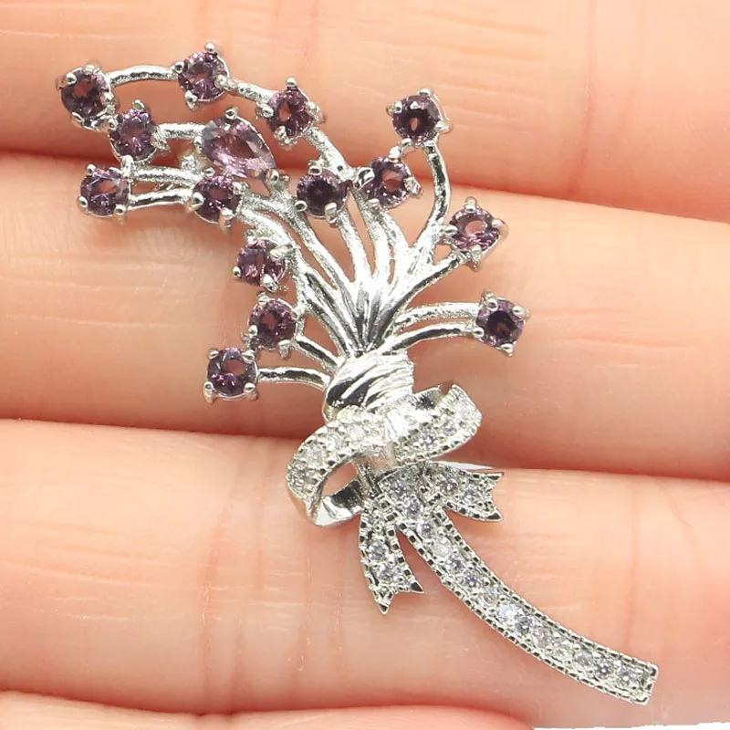 48x20 мм SheCrown букет в форме фиолетового аметиста белый яркий циркон для женщин Weding