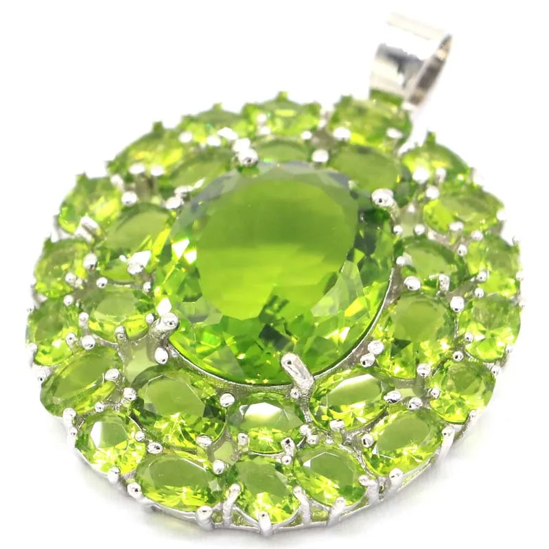 Женский кулон с крупным камнем 45x33 мм розовый кунцит Зеленый Перидот|pendant 925|pendant