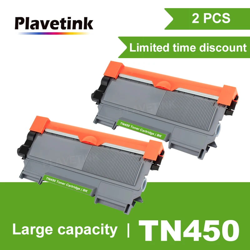 Plavetink 2 шт. TN-450 TN450 Черный тонер-картридж для принтера Brother MFC-7360 MFC-7362 MFC-7460 MFC-7860 DCP-7055