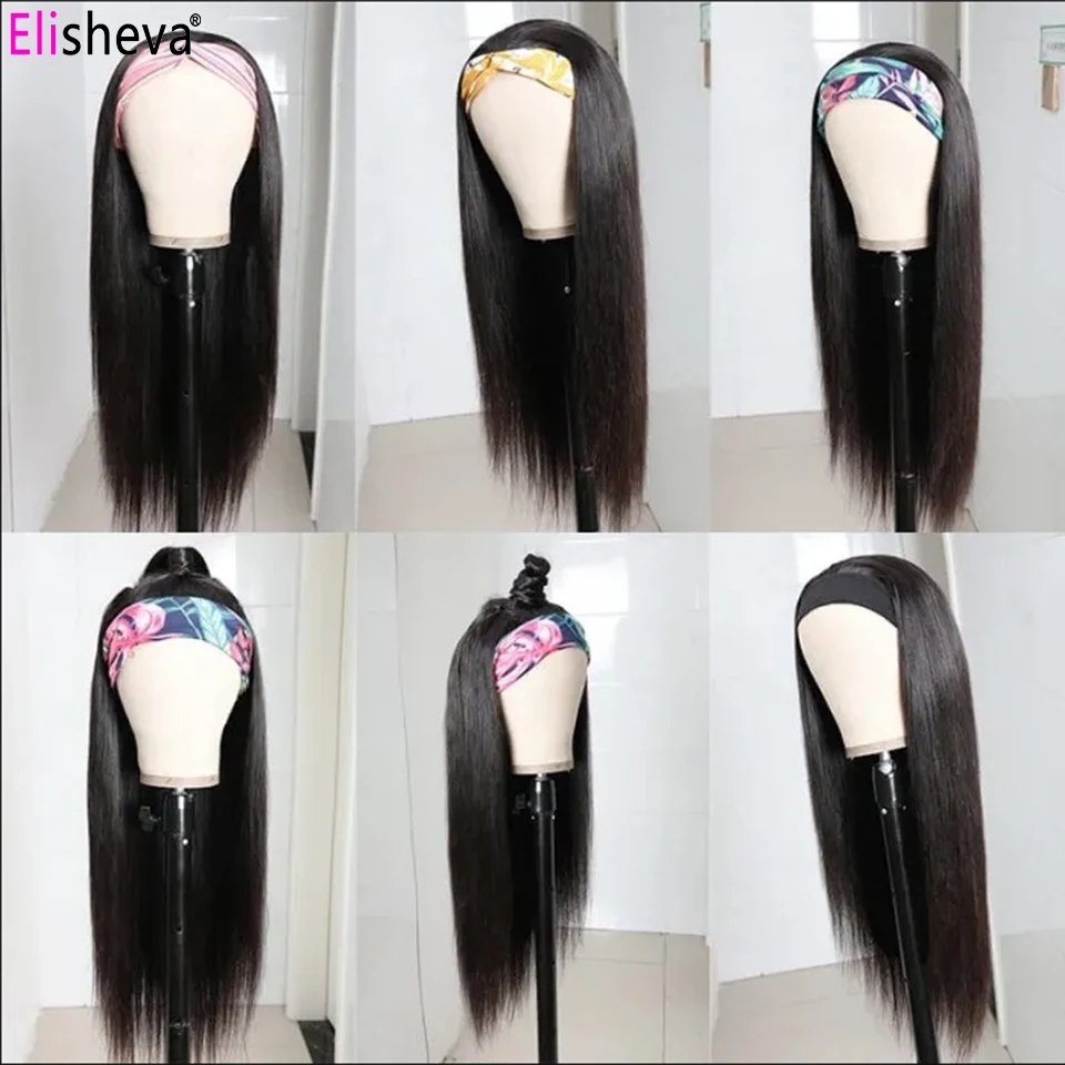 

Straight Hair 30 Inch Headband Wig Human Hair Glueless Scarf Wig With Headband Full Machine Made Wigs Brazilian Hair Remy 150
