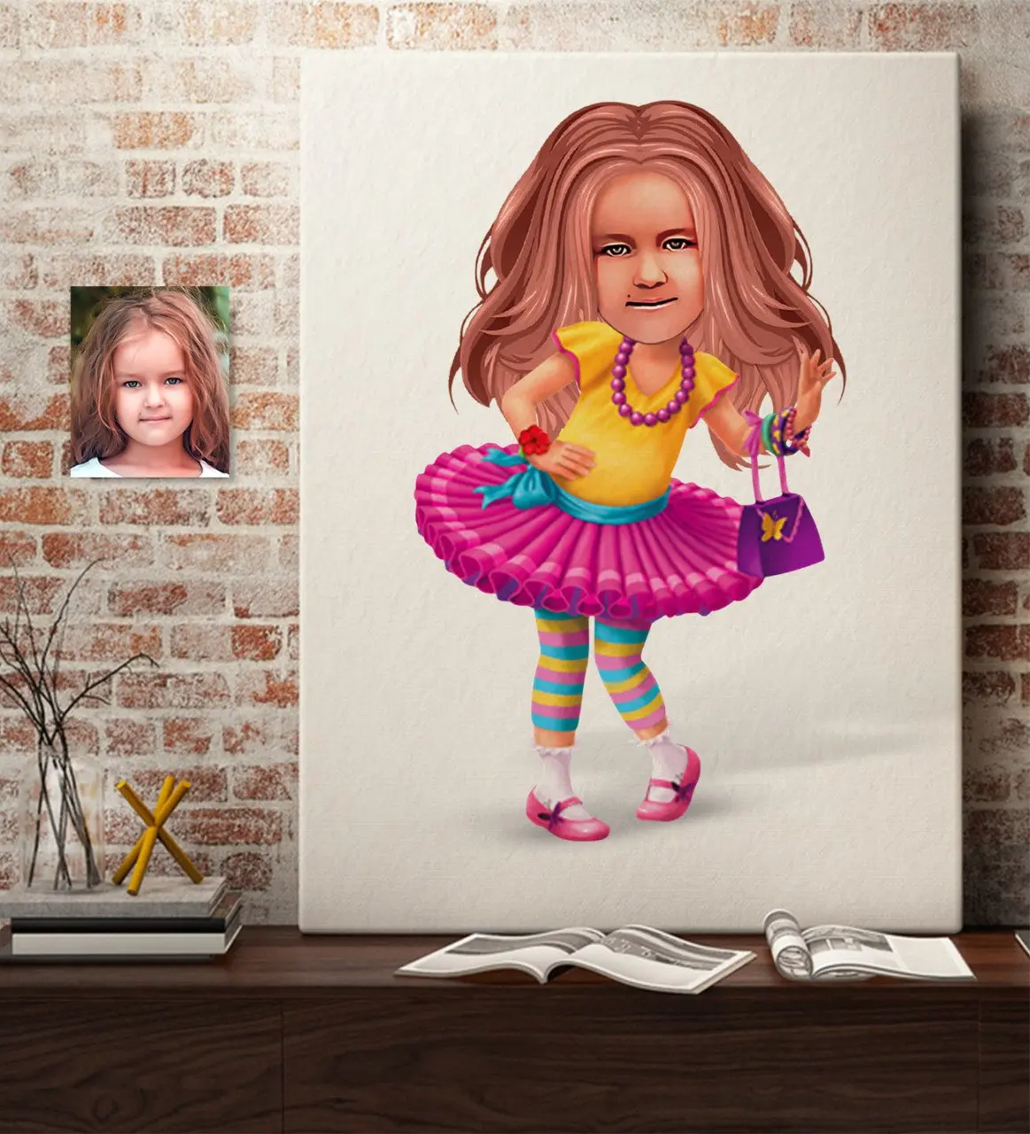 

Personalized Female Child Caricature Of Canvas table 50x70cm-11