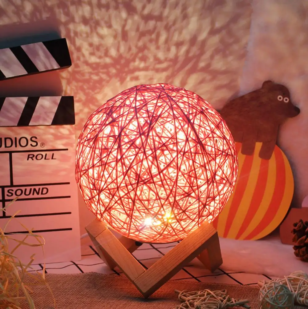 

Modern Table Lamp USB Bedside Colorful Desk Lamp Ball Hemp Table Lamps For Bedroom Living Room Kids Birthday Christmas Gift