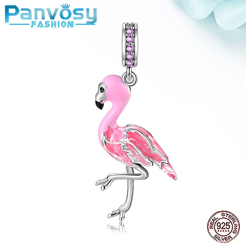 

925 Sterling Silver Charms Bead Accessories Flamingo charm Pendants Fit Original Silver Charms 925 Bracelets DIY Jewelry Making