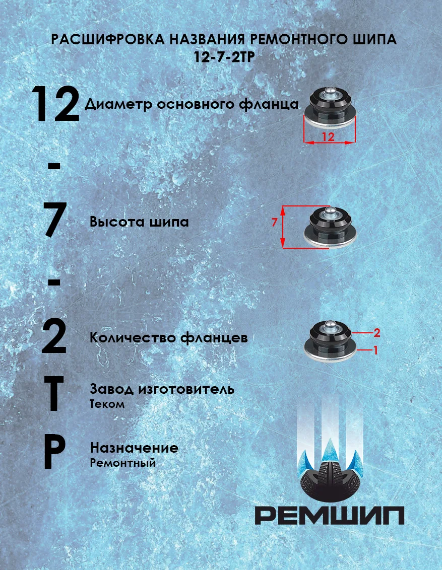100 шт. Шипы ремонтные 7 мм для зимних шин Теком. 12 2ТР|Шпоры колеса| |