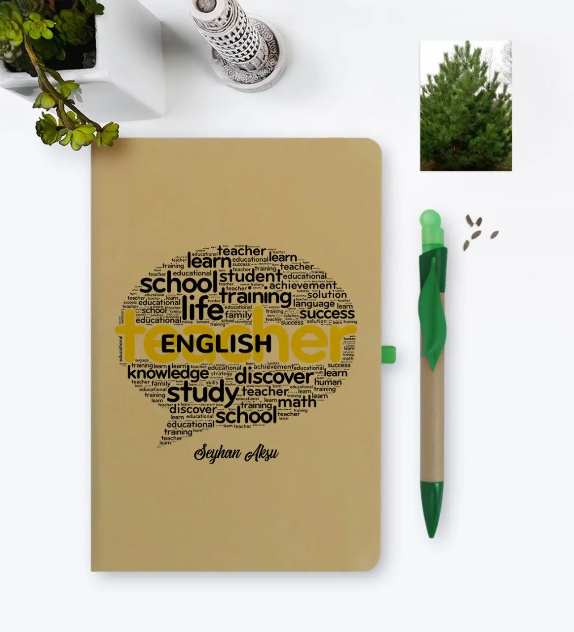 

Personalized English Teacher Environmentalist Notebook and Seeded Pen Set-4