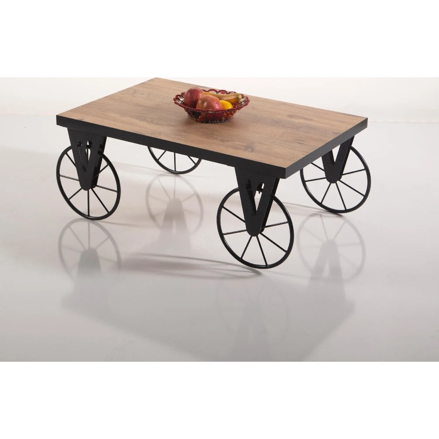 

Metal Wheel Design Center Table Wooden Top Edge Black Sliver Rectangle De Mount Stylish Home Office Furniture Living Room