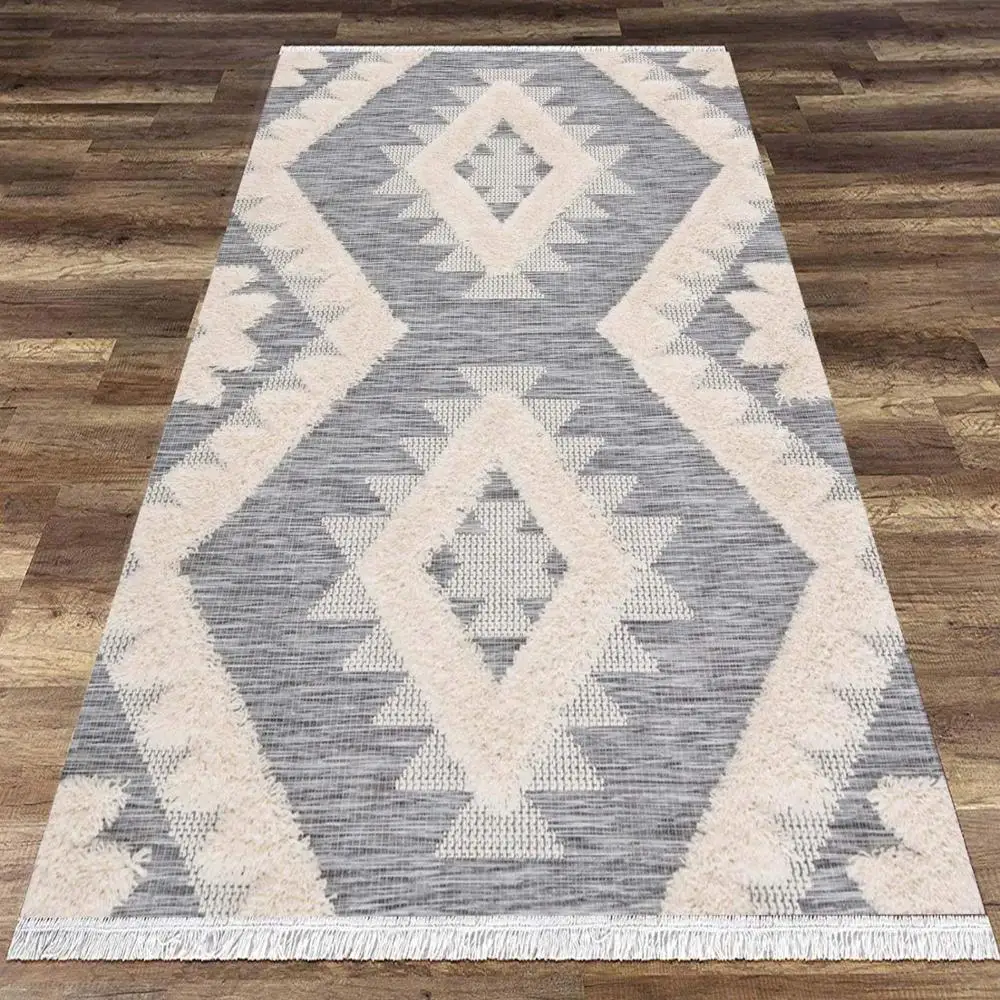 

Else Cream Gray Geometric Turkish Vintage Retro Aging 3d Print Anti Slip Kilim Washable Decorative Area Rug Bohemian Carpet