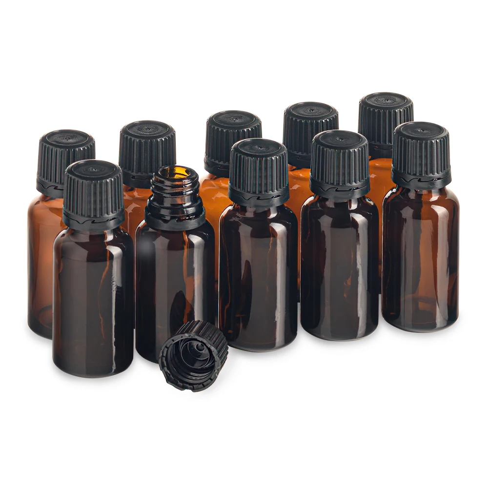 Флакон 20 мл стеклянный с пластиковой крышкой. Набор 10 штук.