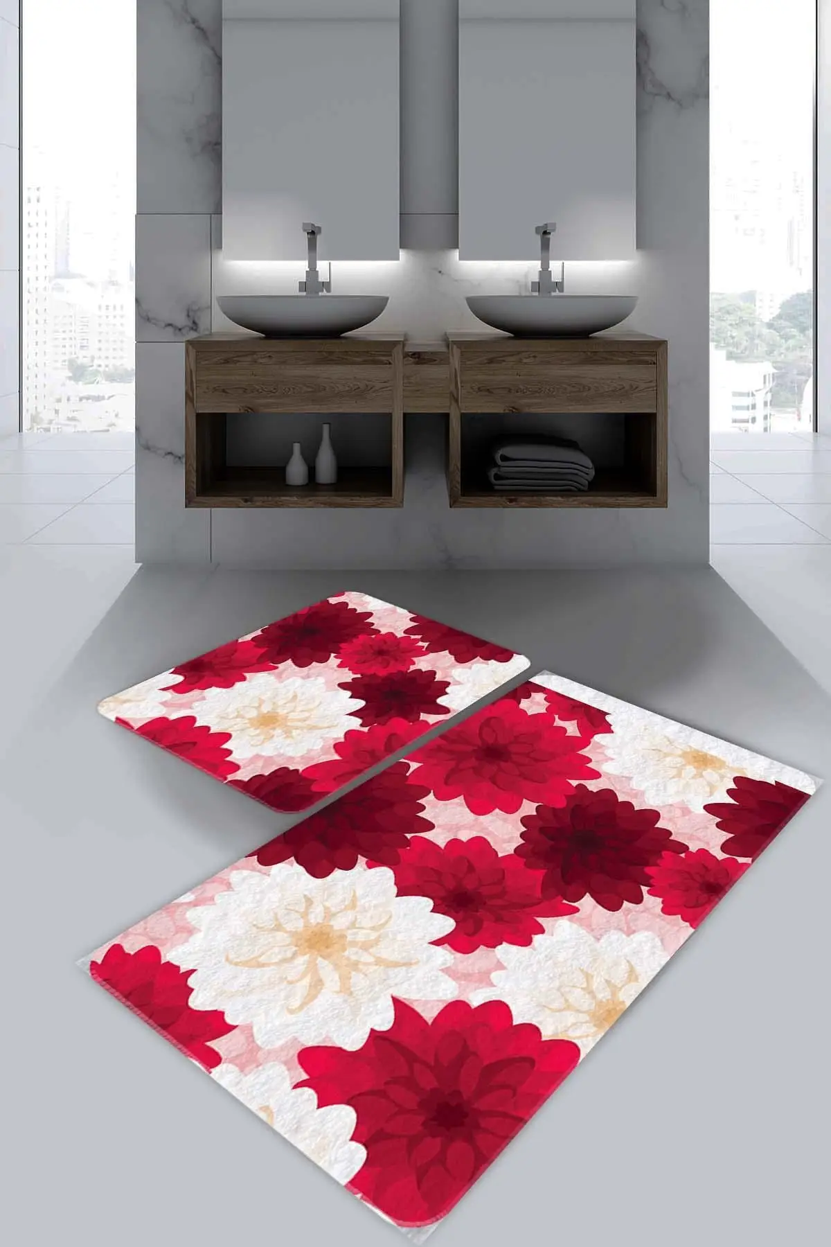 

Flowers Bathroom Rugs-Rugs Bathtub Mat- Shower Room Mat -Toilet Bath Mat- 2 pcs