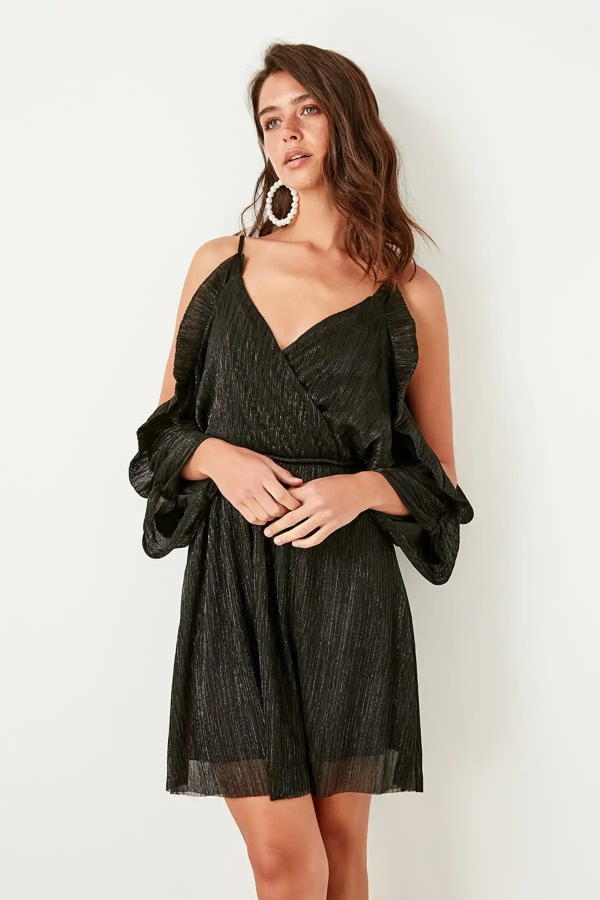 Trendyol черный двойной воротник до груди платье TPRSS19BB0125 | Женская одежда
