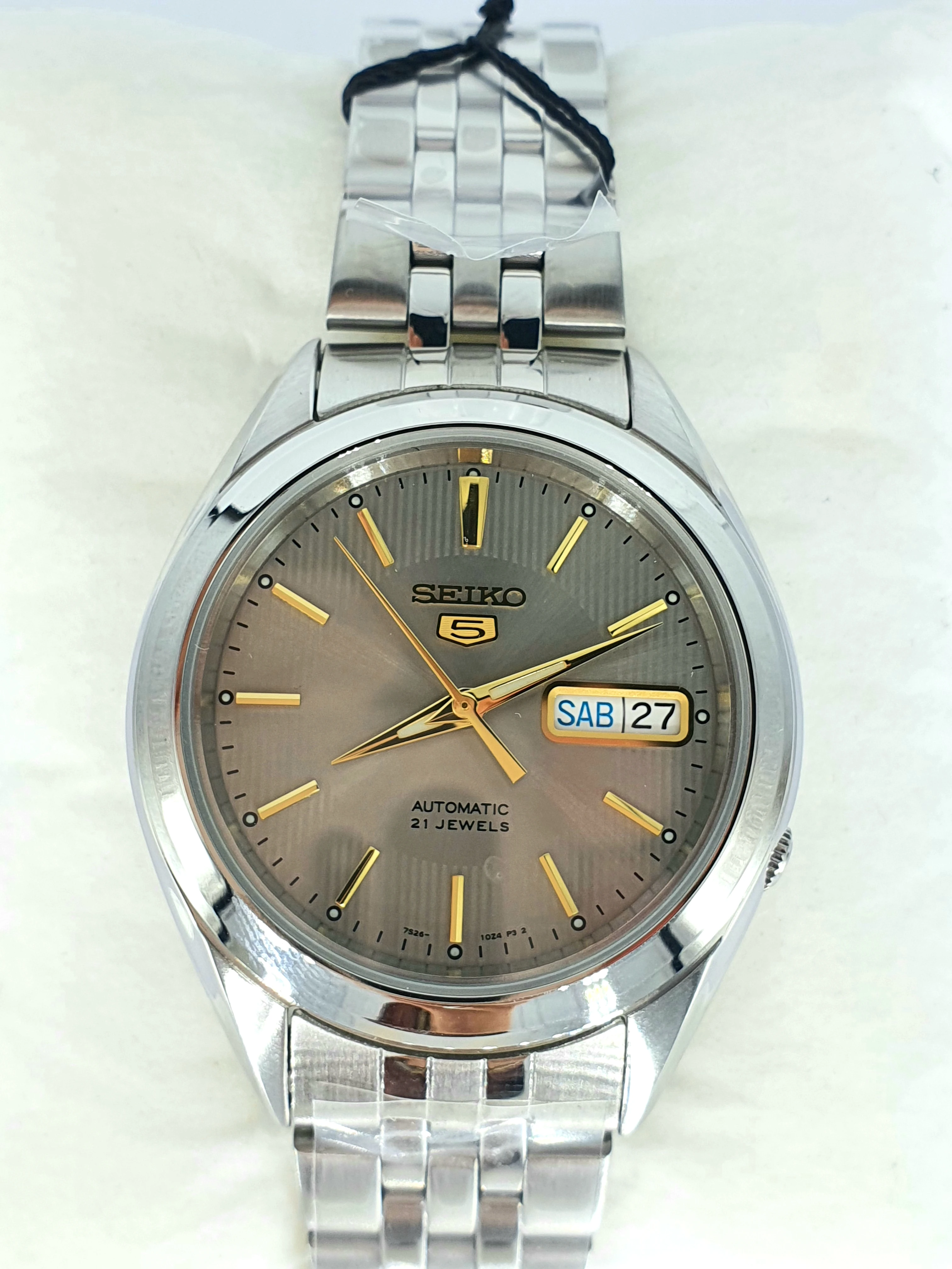 Мужские автоматические часы Seiko 5 SNKL19K1 серый циферблат стальной ремешок мужские