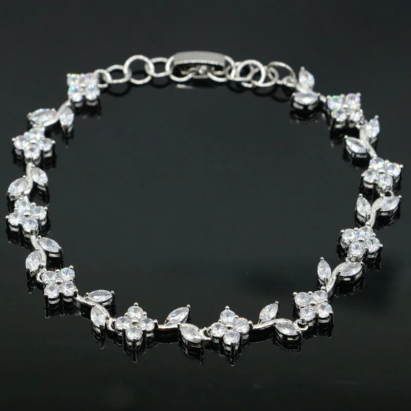 

17x9mm SheCrown Delicate Fine Cut White Bright Cubic Zircon Ladies Wedding 925 Sterling Silver Bracelet 7.5-8.5"