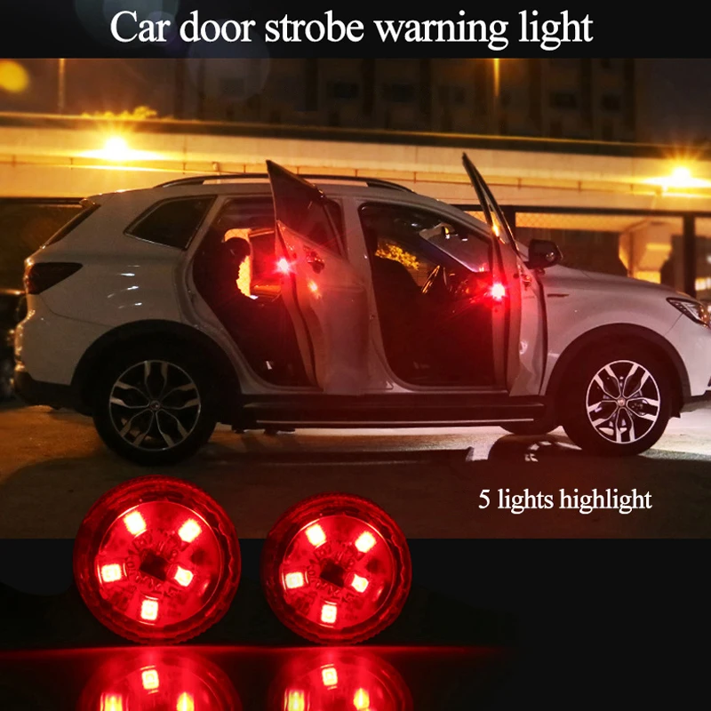 

2Pcs/Set 5LED Door Warning Light Car Modification Anti-collision Anti-rear-end Light Strobe Sensor Light Wiring-free Door lamp