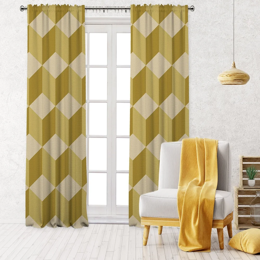 

Yellow Dimensional Pattern Single Panel Decorative Curtains For Living Room Study Youth Bedroom Kitchen Outdoor Windows Custom