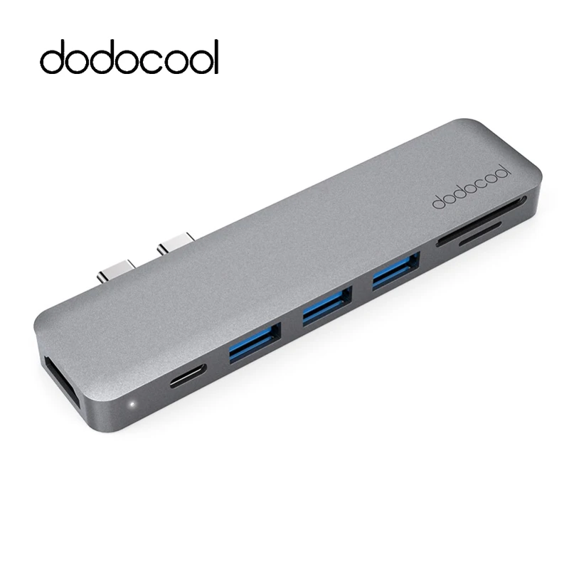 Dodocool сплав 7-в-1 двойной USB-C USB C концентратор с 4 к HD декодер каналов SD/устройство для считывания с tf-карт с 3 портами(стандарт 3,0 концентратор Thunderbolt Тип-C концентратор для MacBook Pro